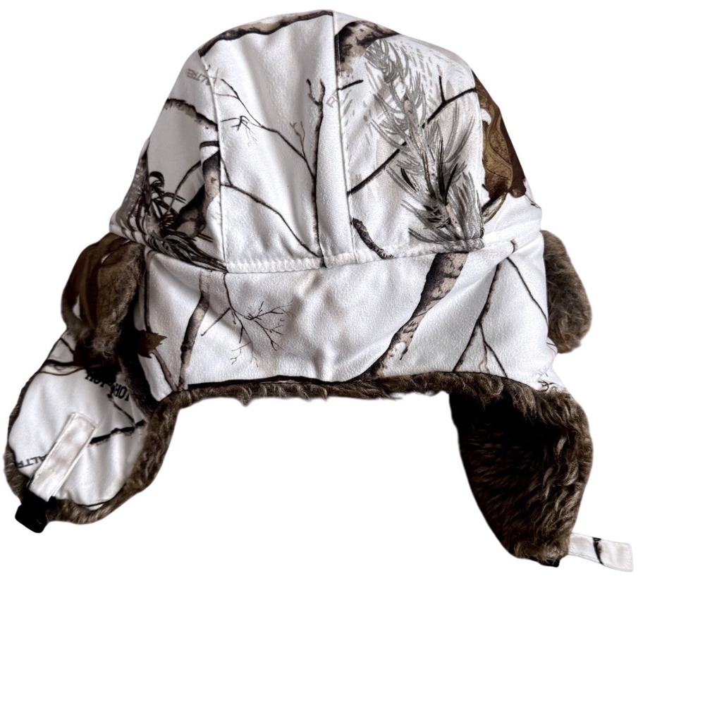 Real Tree Snow Camo Bomber Hat Browns Faux Fur Buckle Lined * - Picture 6 of 9